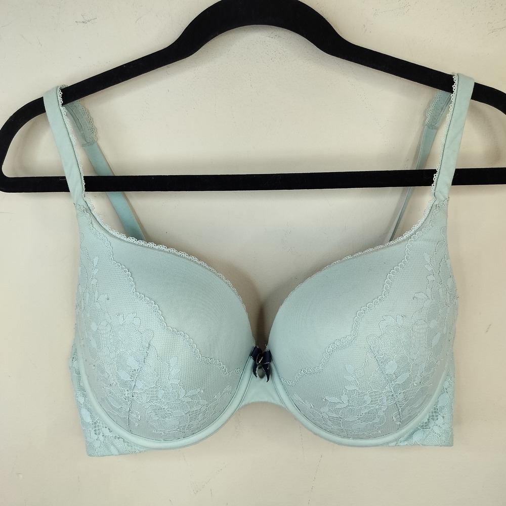 Victoria's Secret Perfect Shape Bra 36D Blue Lace Underwire Lightly Padded